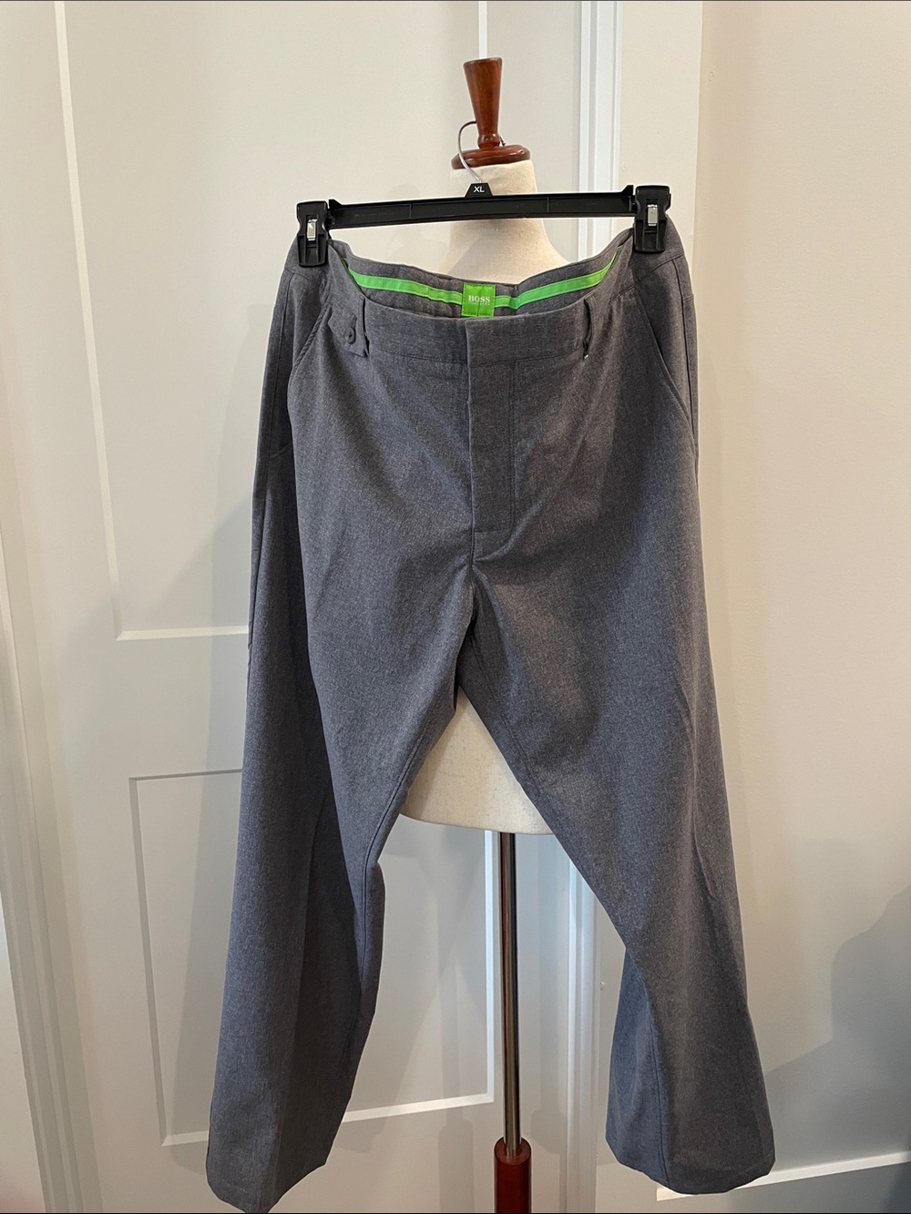 Boss Hugo Boss Mens Gray Chinos with Subtle Green Waistband Detail